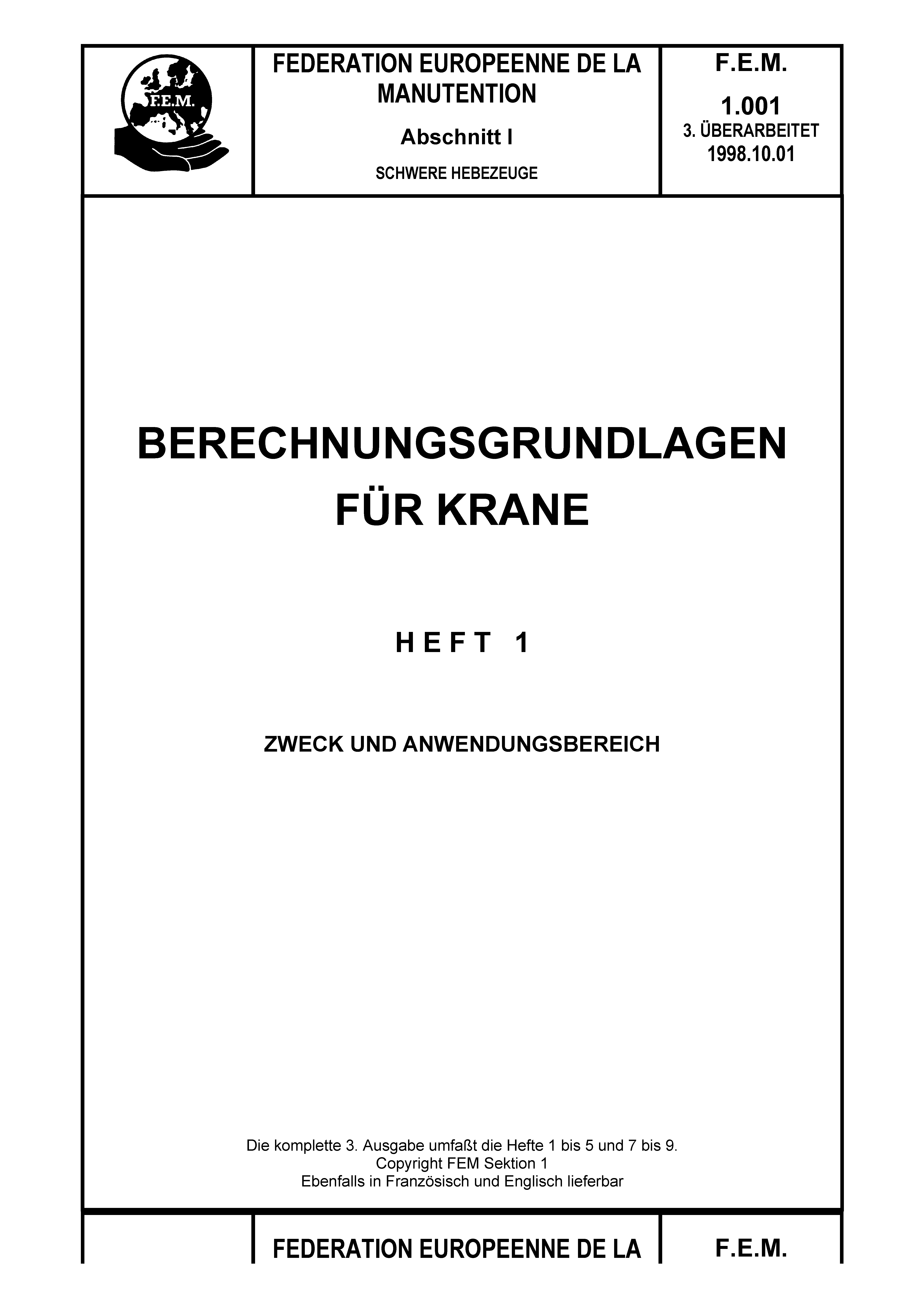 FEM 1.001 Berechnungsgrundlagen für Krane