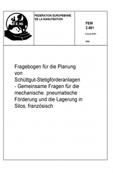 FEM 2.561 Fragebogen für die Planung von Schüttgut-Stetigförderanlagen - Gemeinsame Fragen für die m