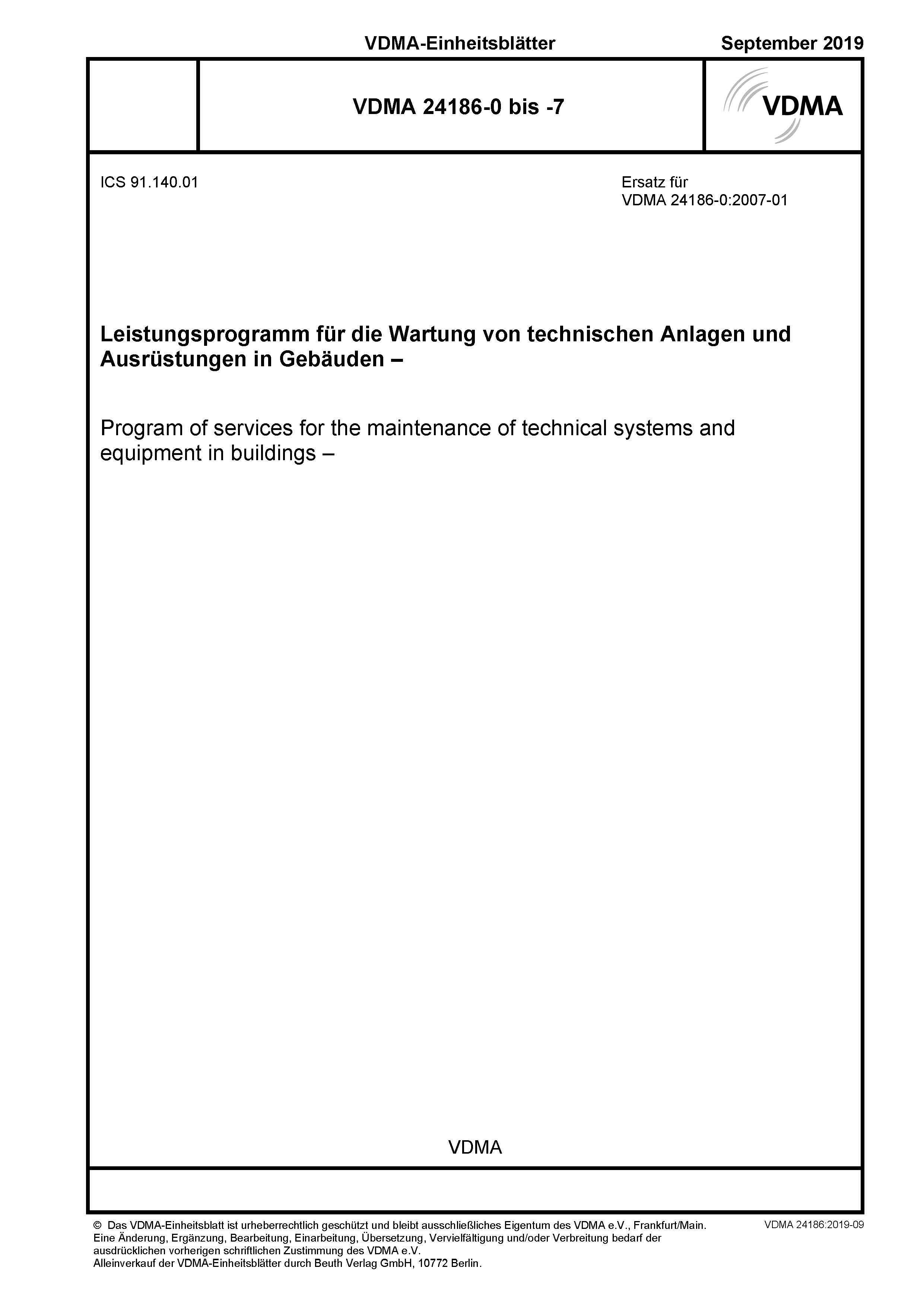 Wartung Gebäudetechnik Leistungskatalog zum Einheitsblatt VDMA 24186